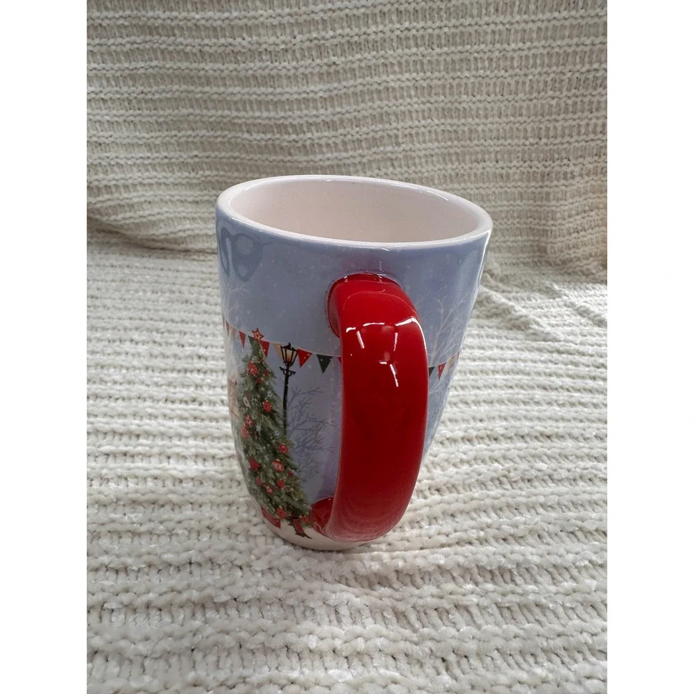 Pier 1 Xmas Village Scenes Coffee Mug Hand Painted‎ Ironstone Christmas Post
